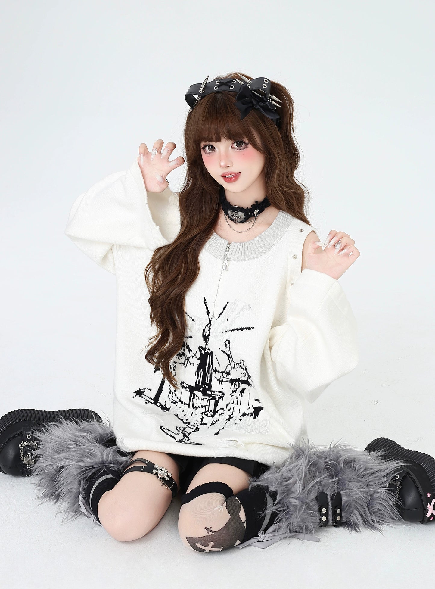 センタージップダメージオーバーニット NW1277