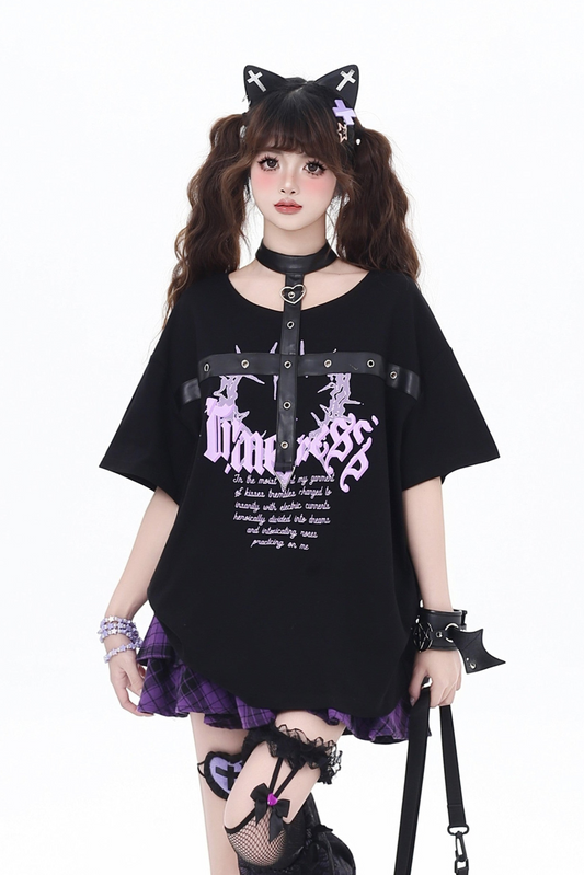 レザークロスネックトップス