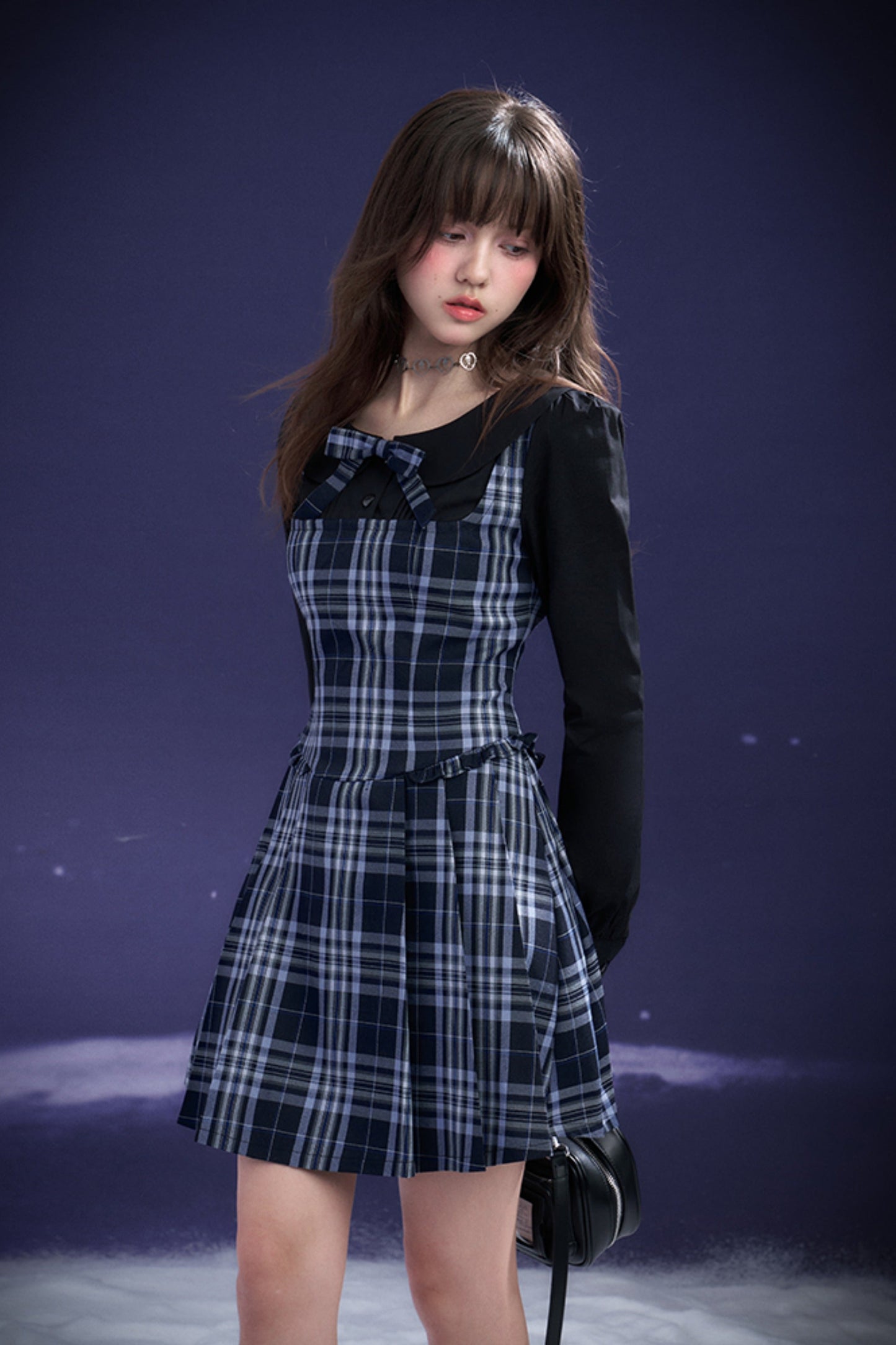 チェックブルーワンピース