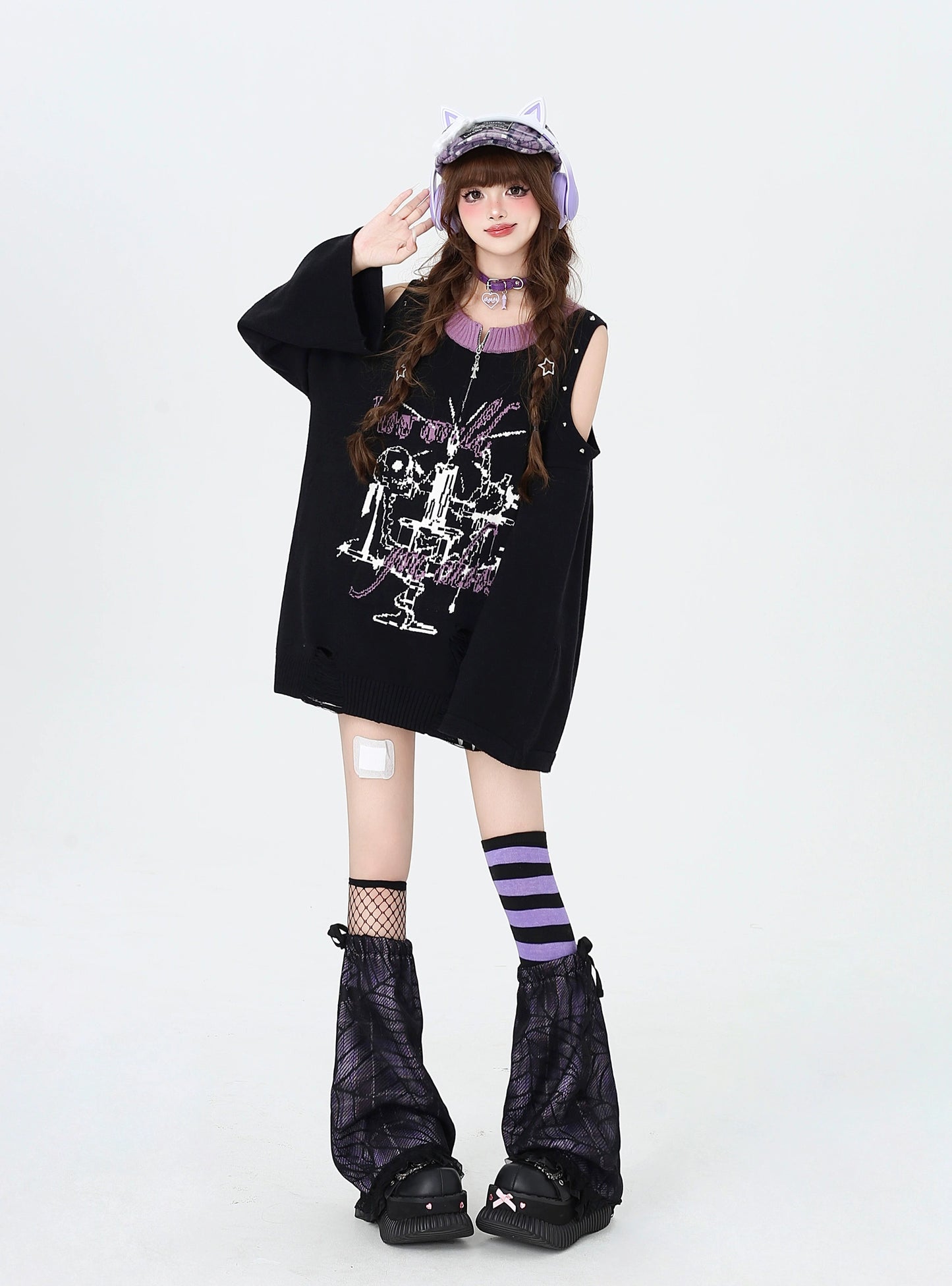 センタージップダメージオーバーニット NW1277