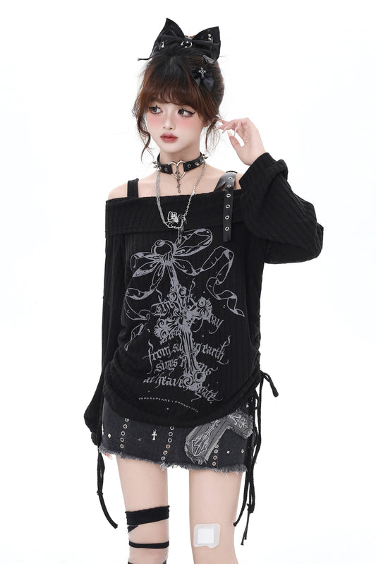 オフショルクロストップス