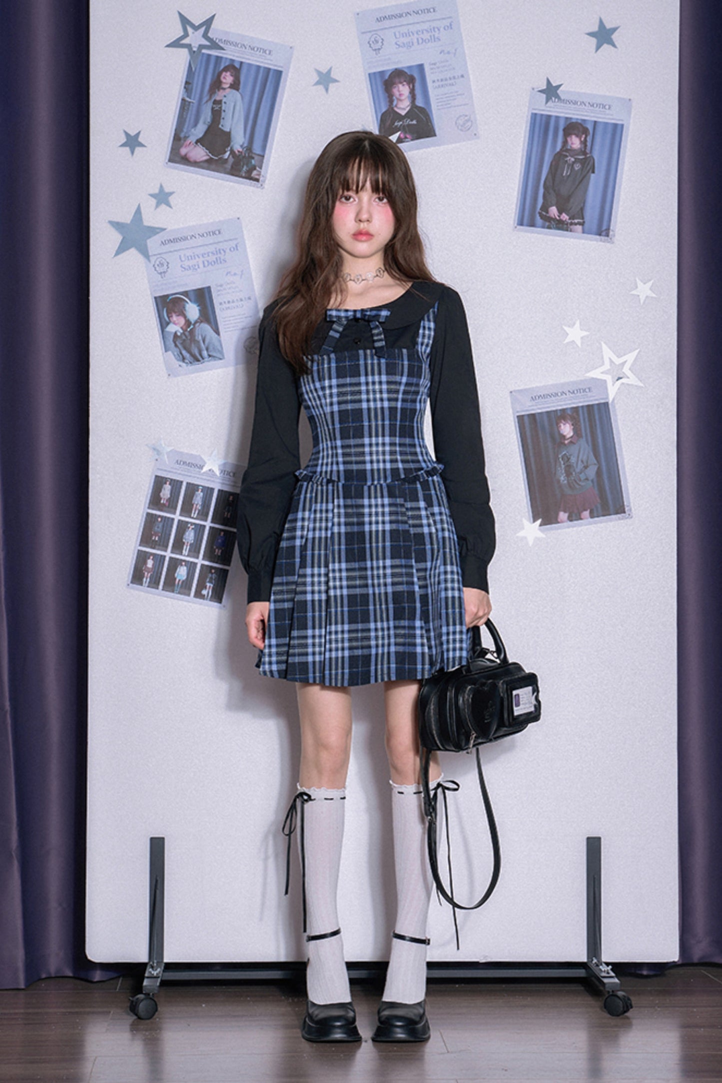 チェックブルーワンピース