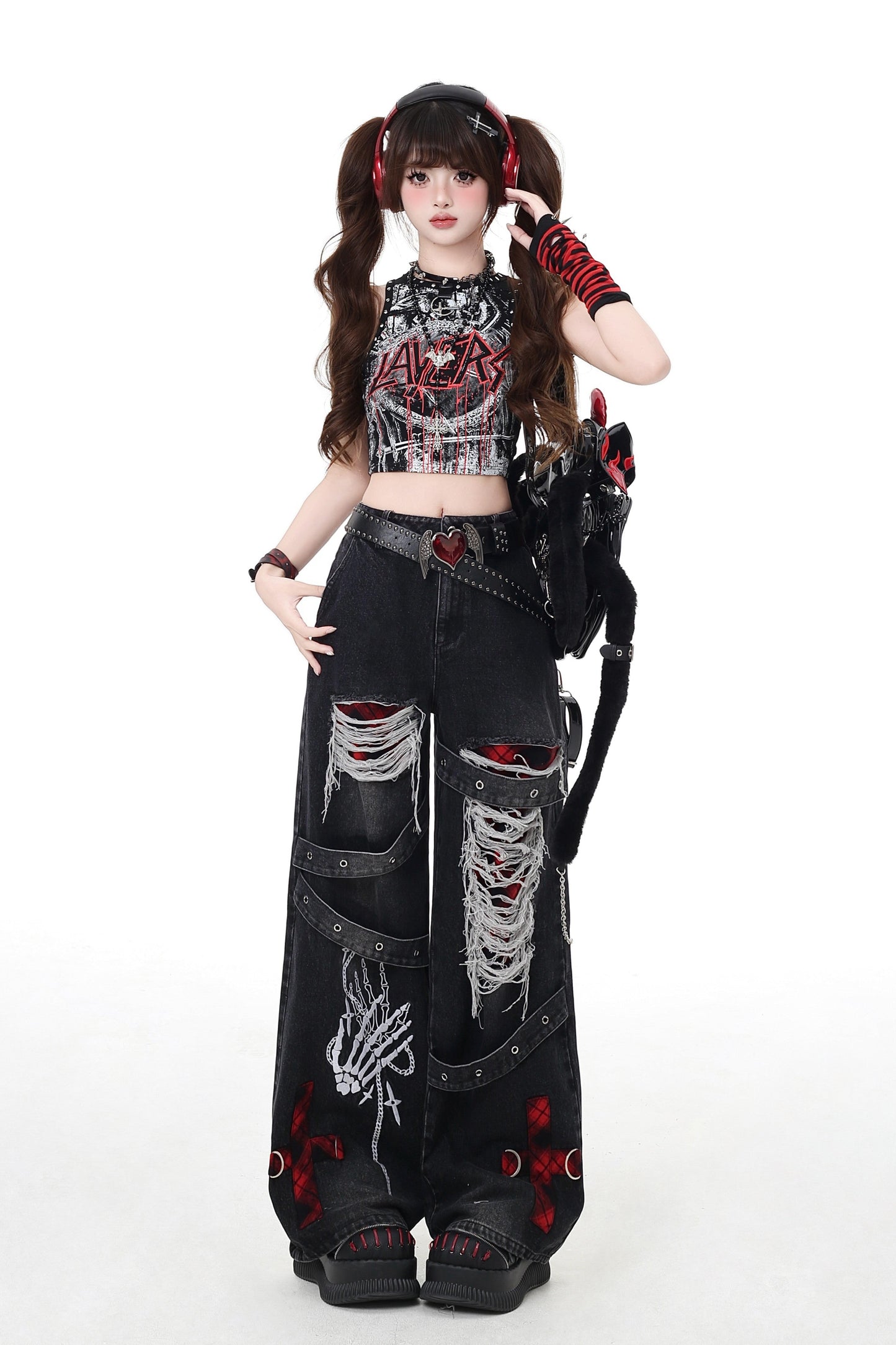 ダメージクロスチェックデニム