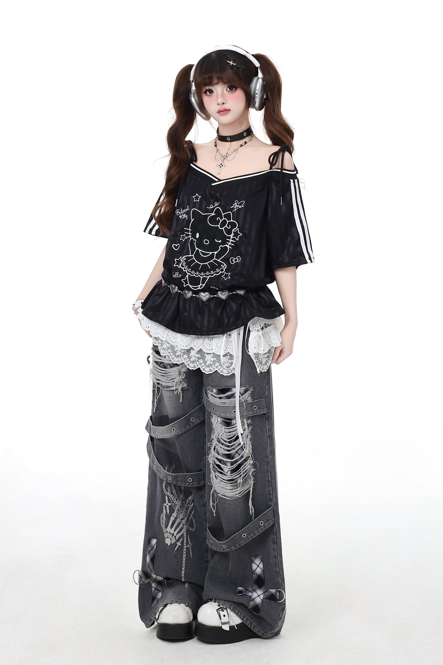 ダメージクロスチェックデニム