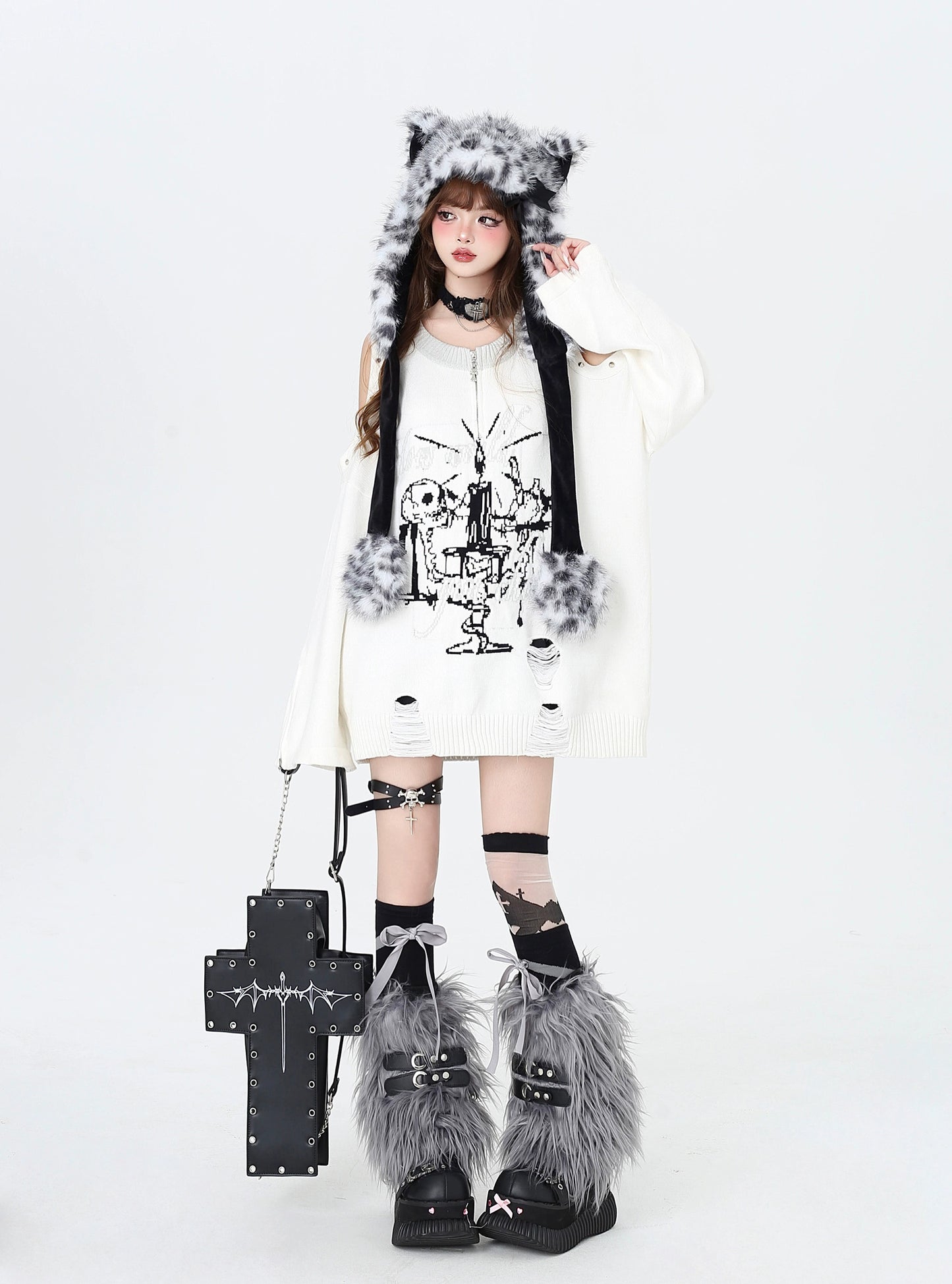 センタージップダメージオーバーニット NW1277