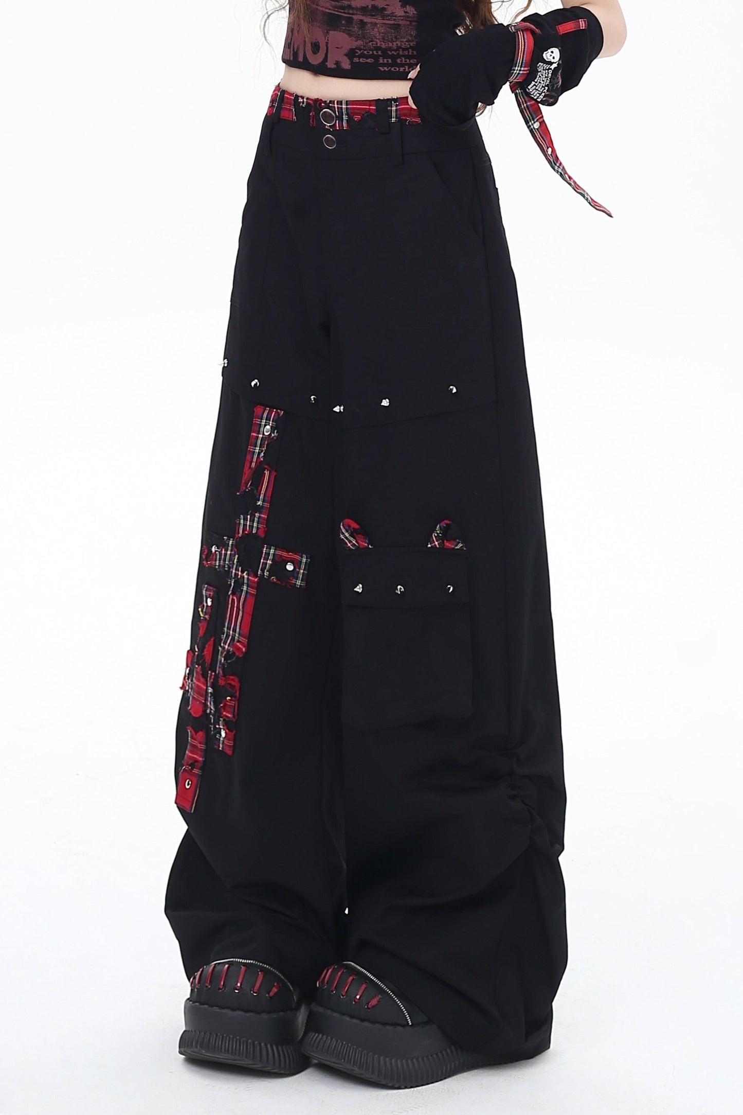 クロスレッドチェックパンツ