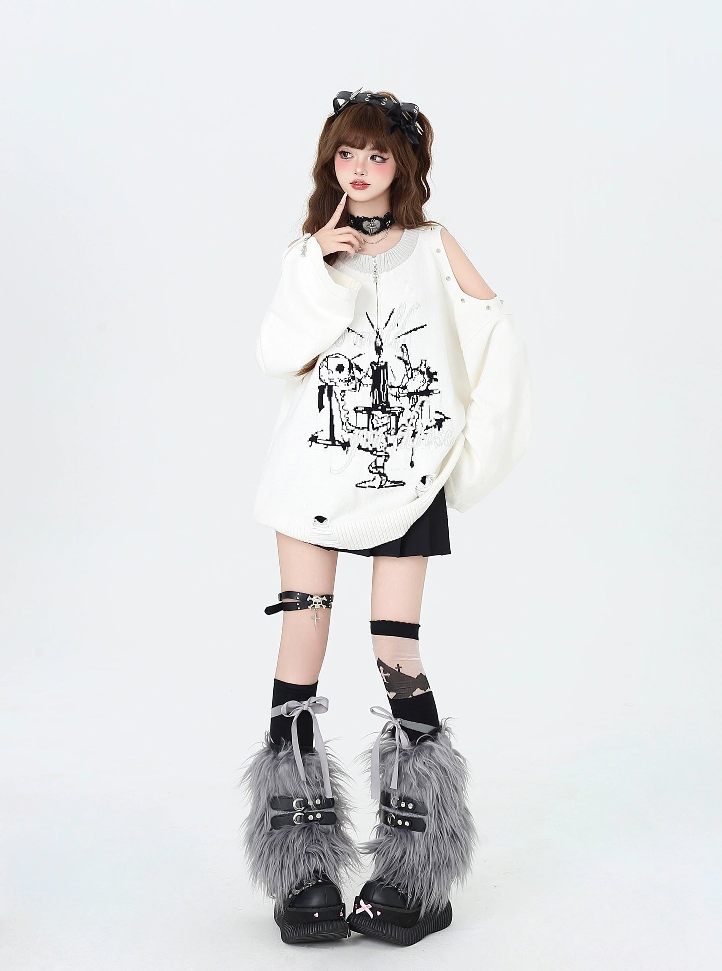 センタージップダメージオーバーニット NW1277