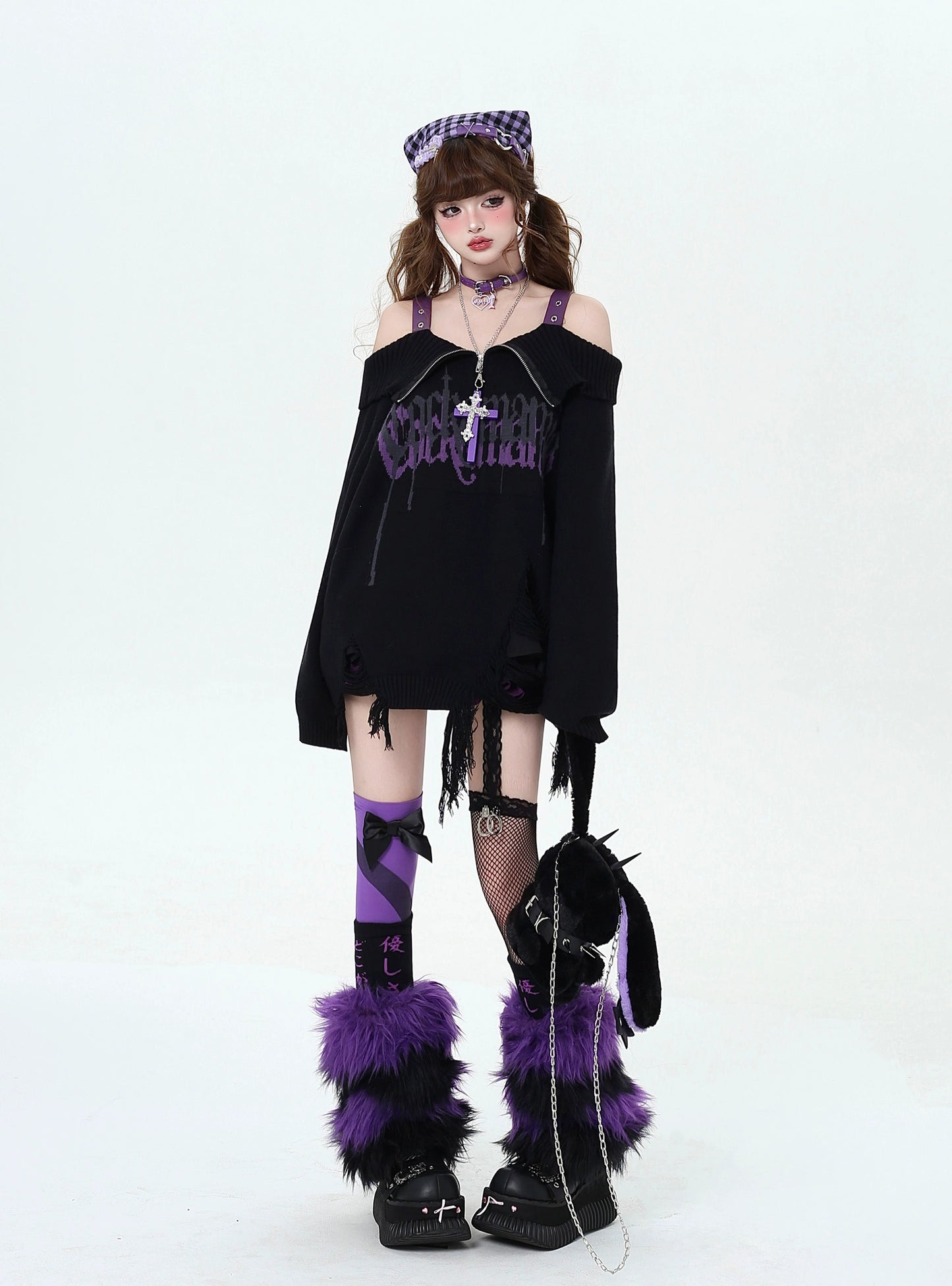 オフショルオーバーダメージニット NW1276