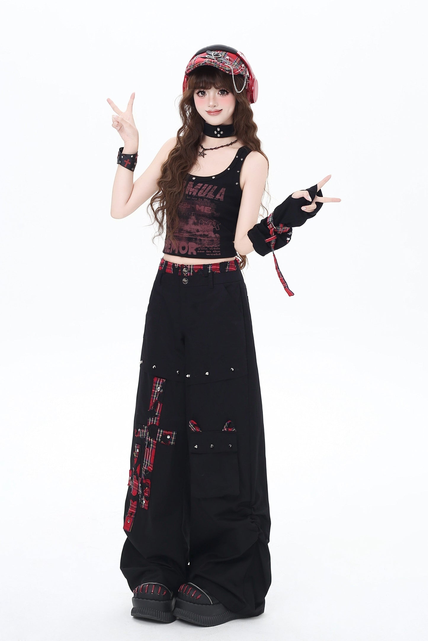 クロスレッドチェックパンツ