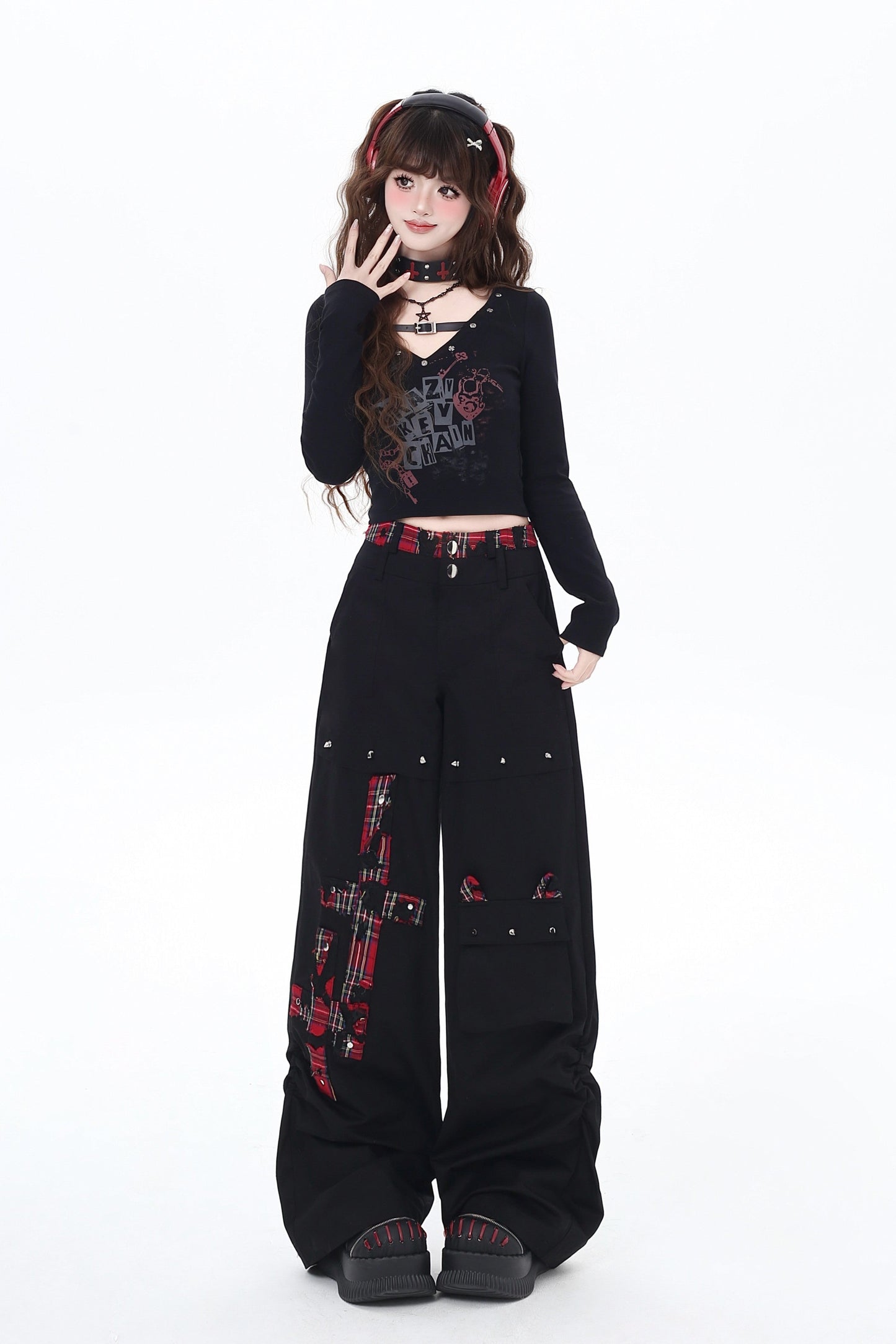 クロスレッドチェックパンツ