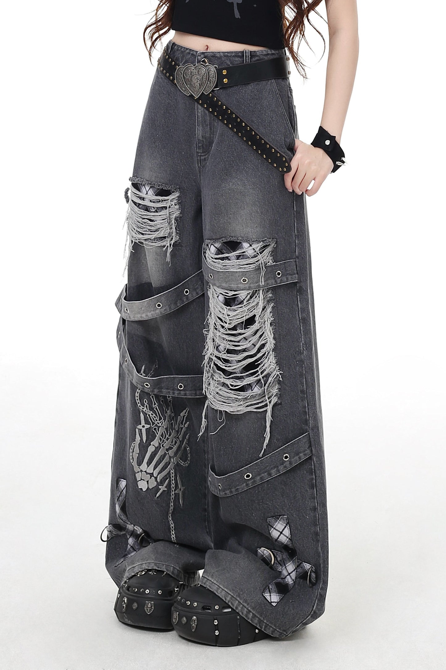 ダメージクロスチェックデニム