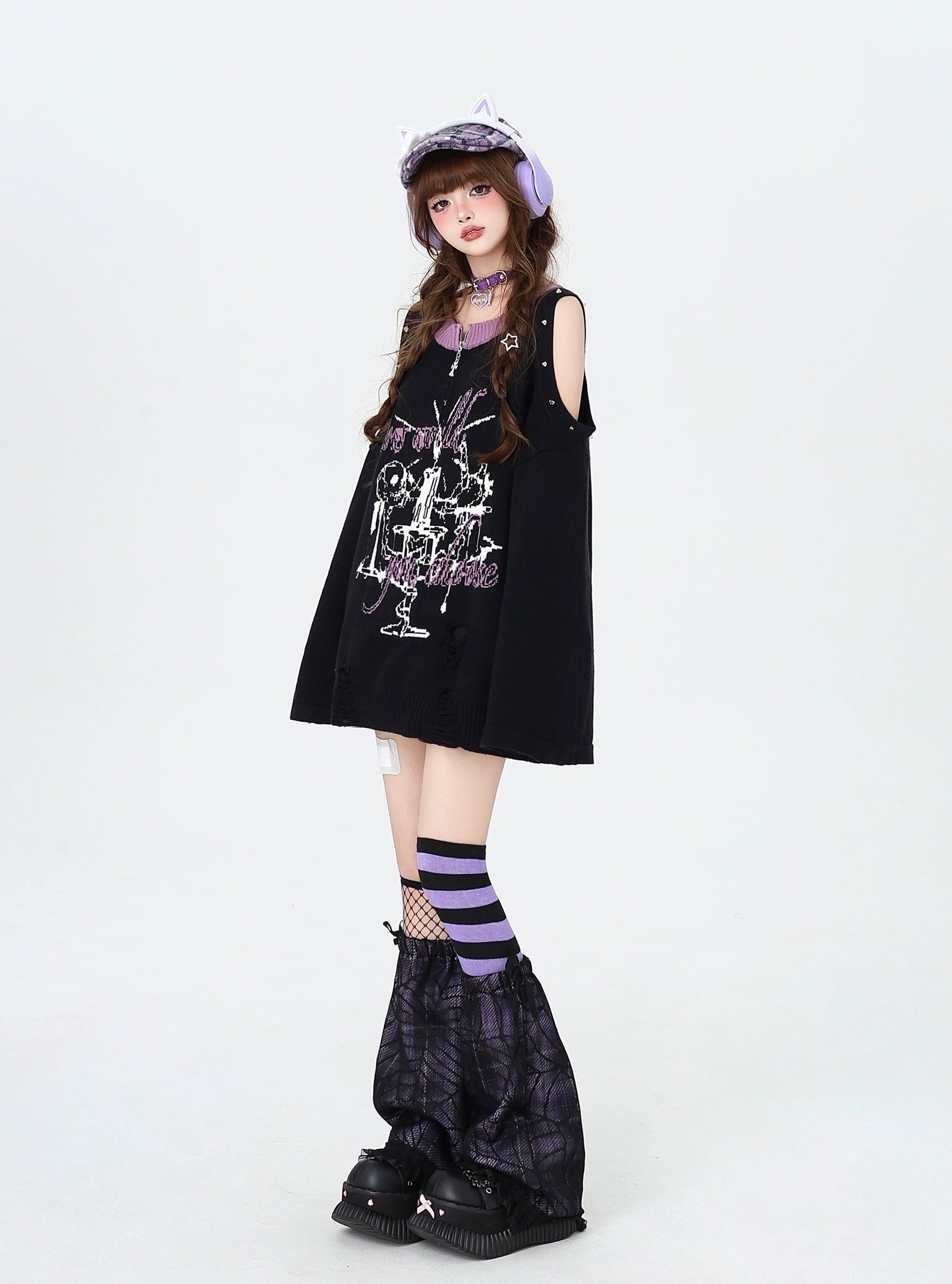 センタージップダメージオーバーニット NW1277