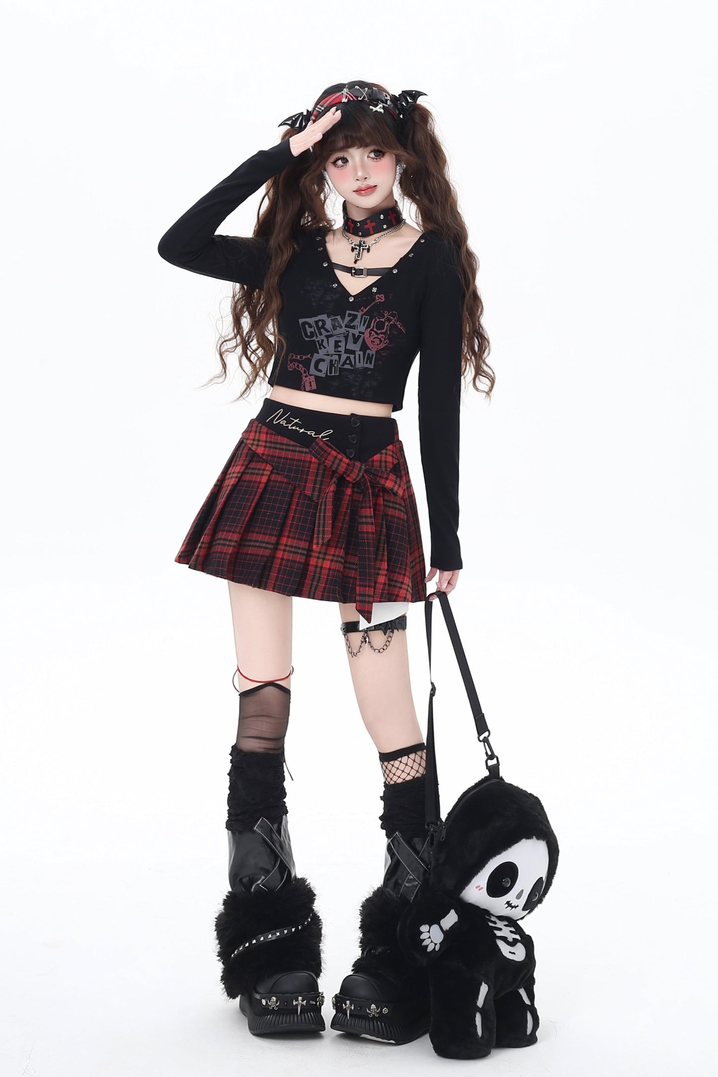 Vネッククロップドトップス