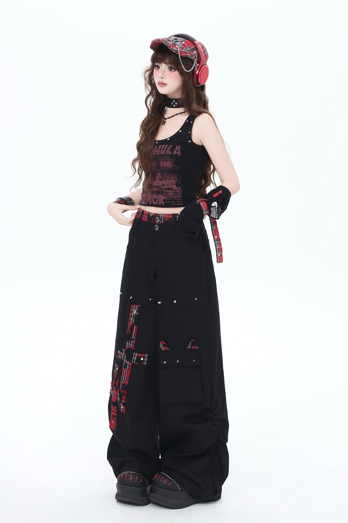 クロスレッドチェックパンツ