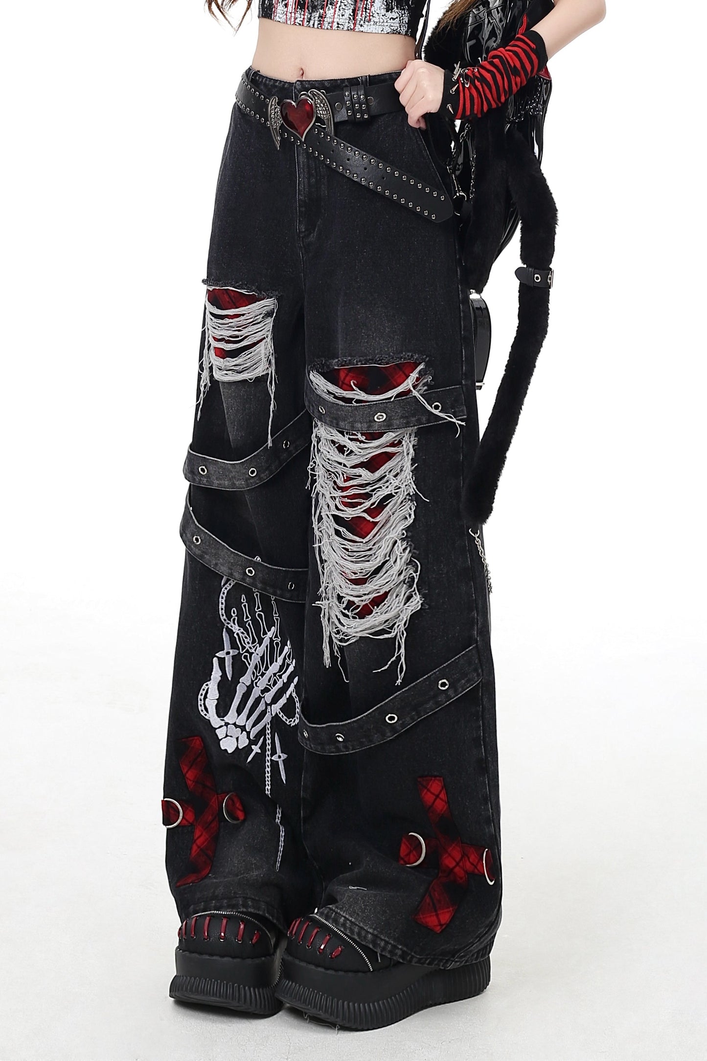 ダメージクロスチェックデニム