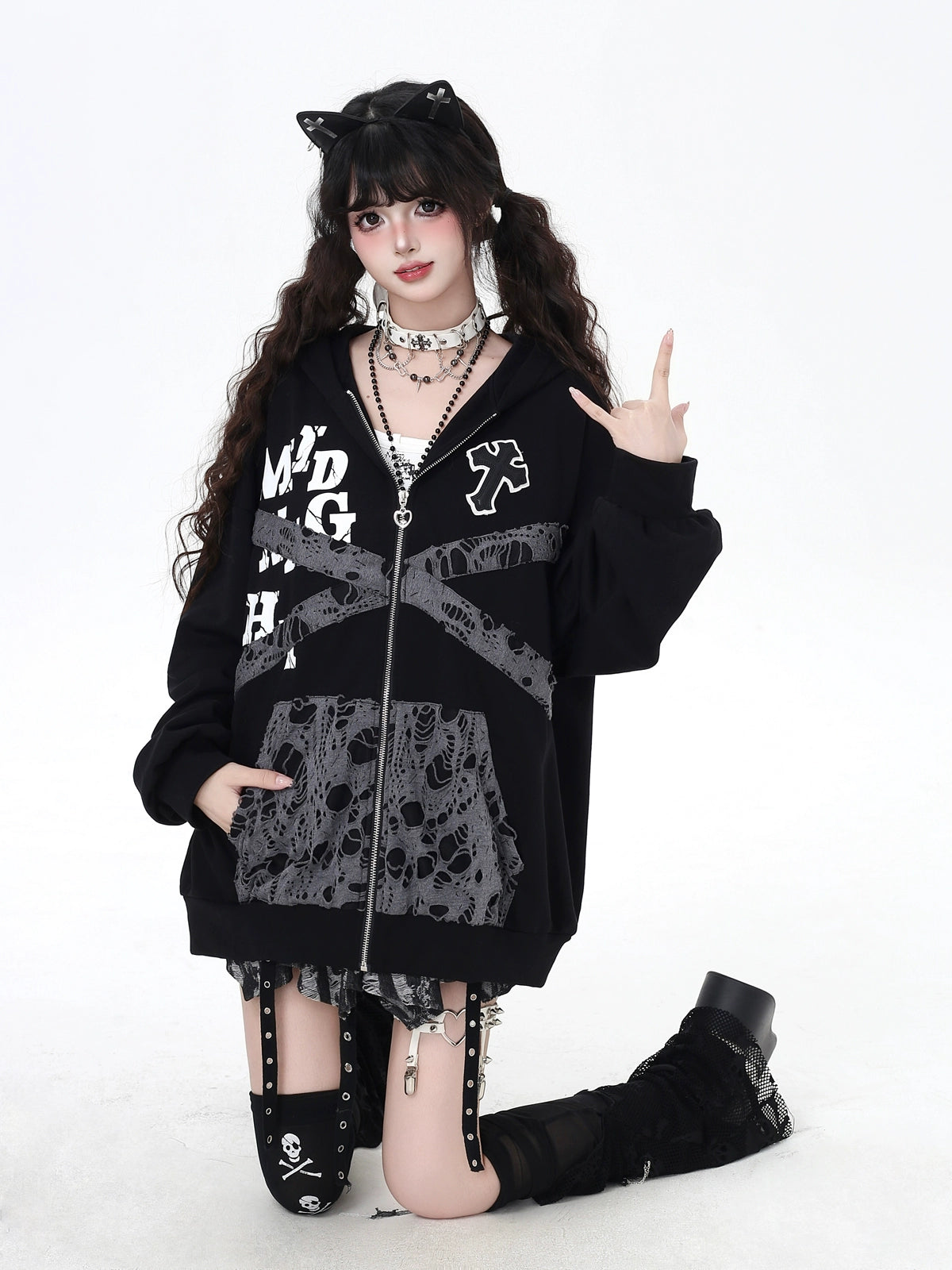 ダメージプリントパーカー NW1392