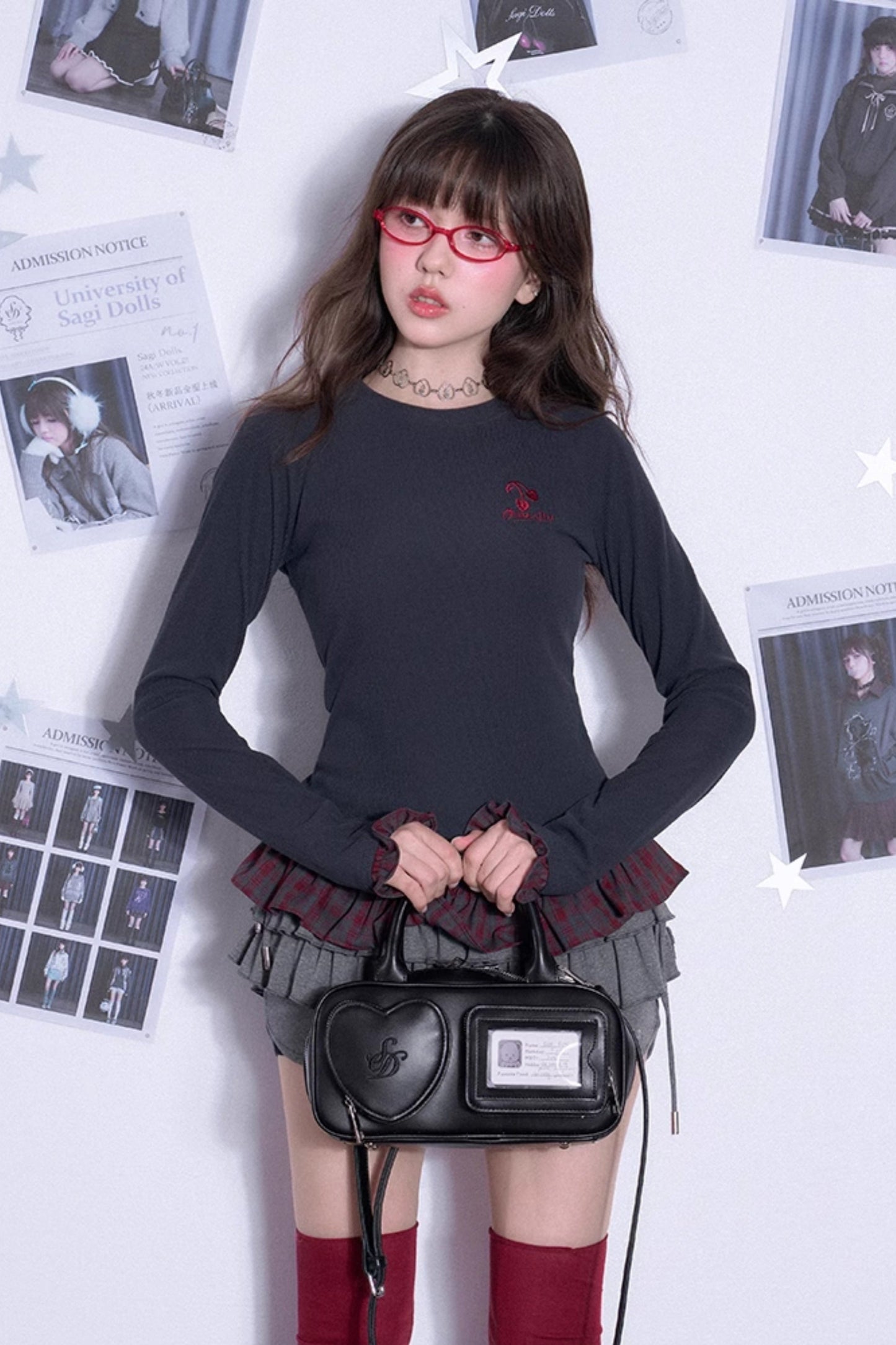 レッドチェックチェリートップス