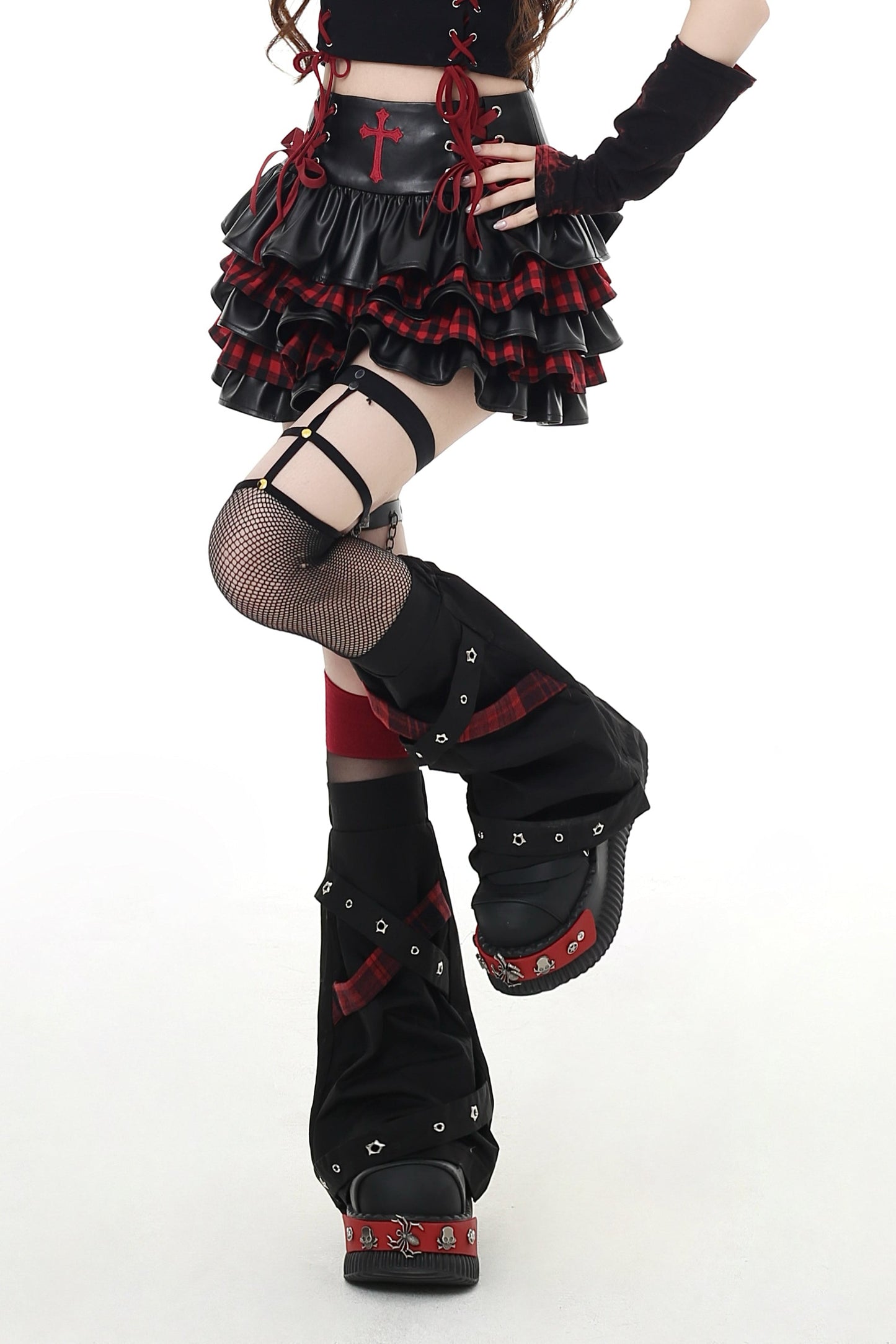 チェックレザースカート