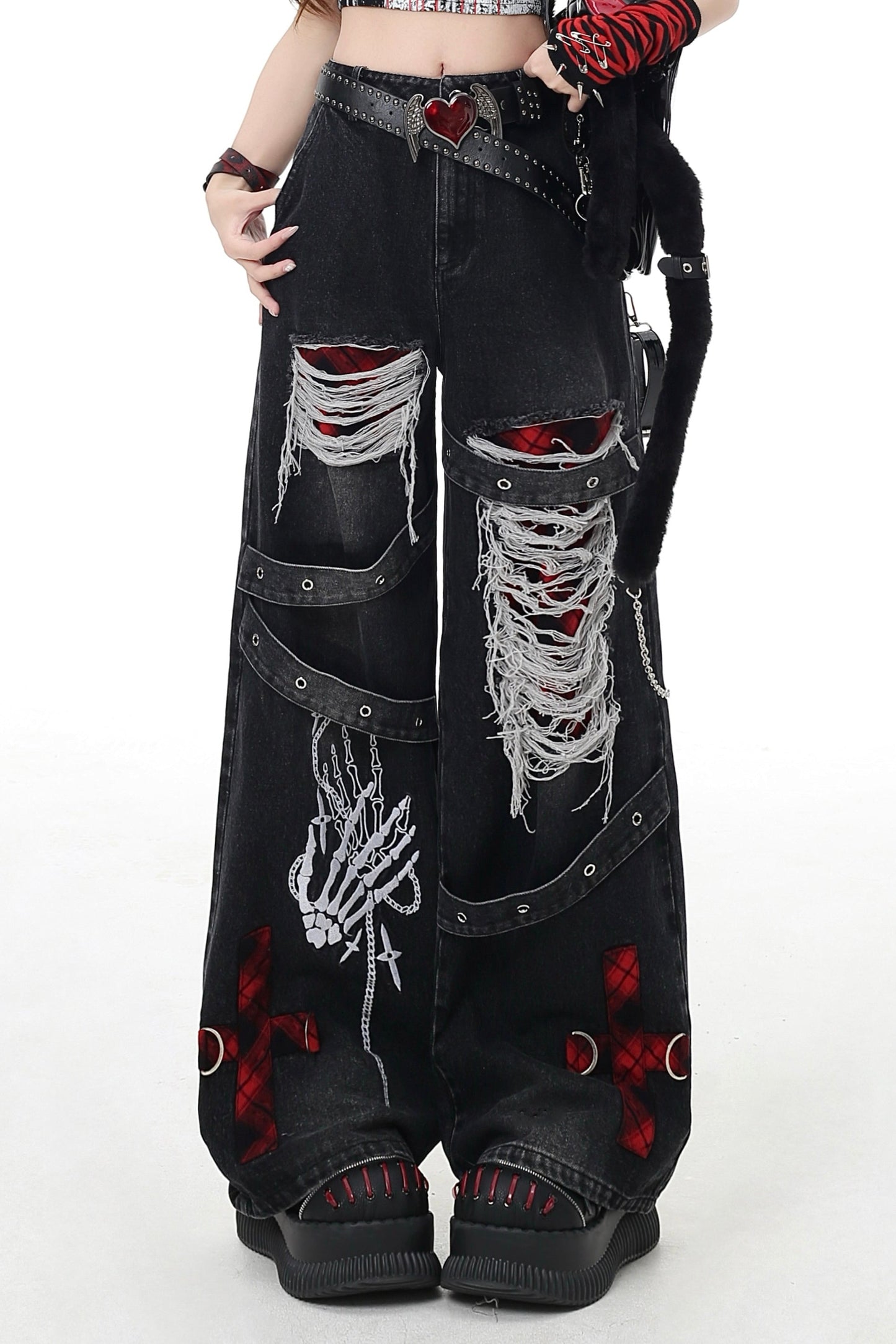 ダメージクロスチェックデニム