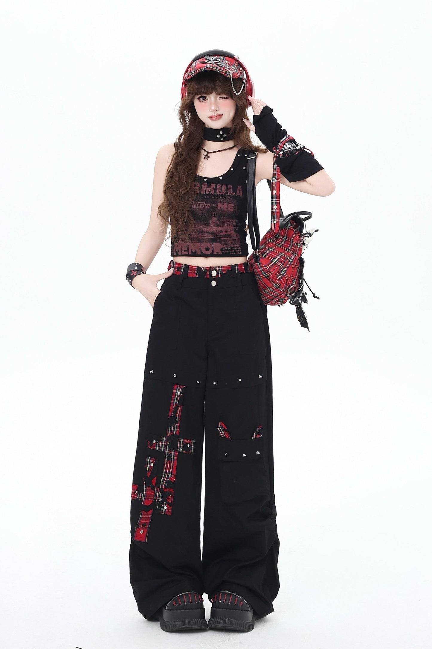 クロスレッドチェックパンツ