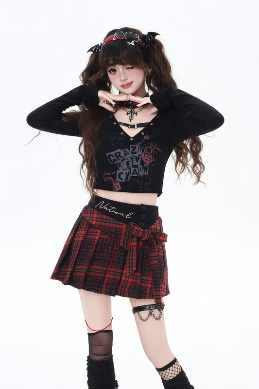 Vネッククロップドトップス