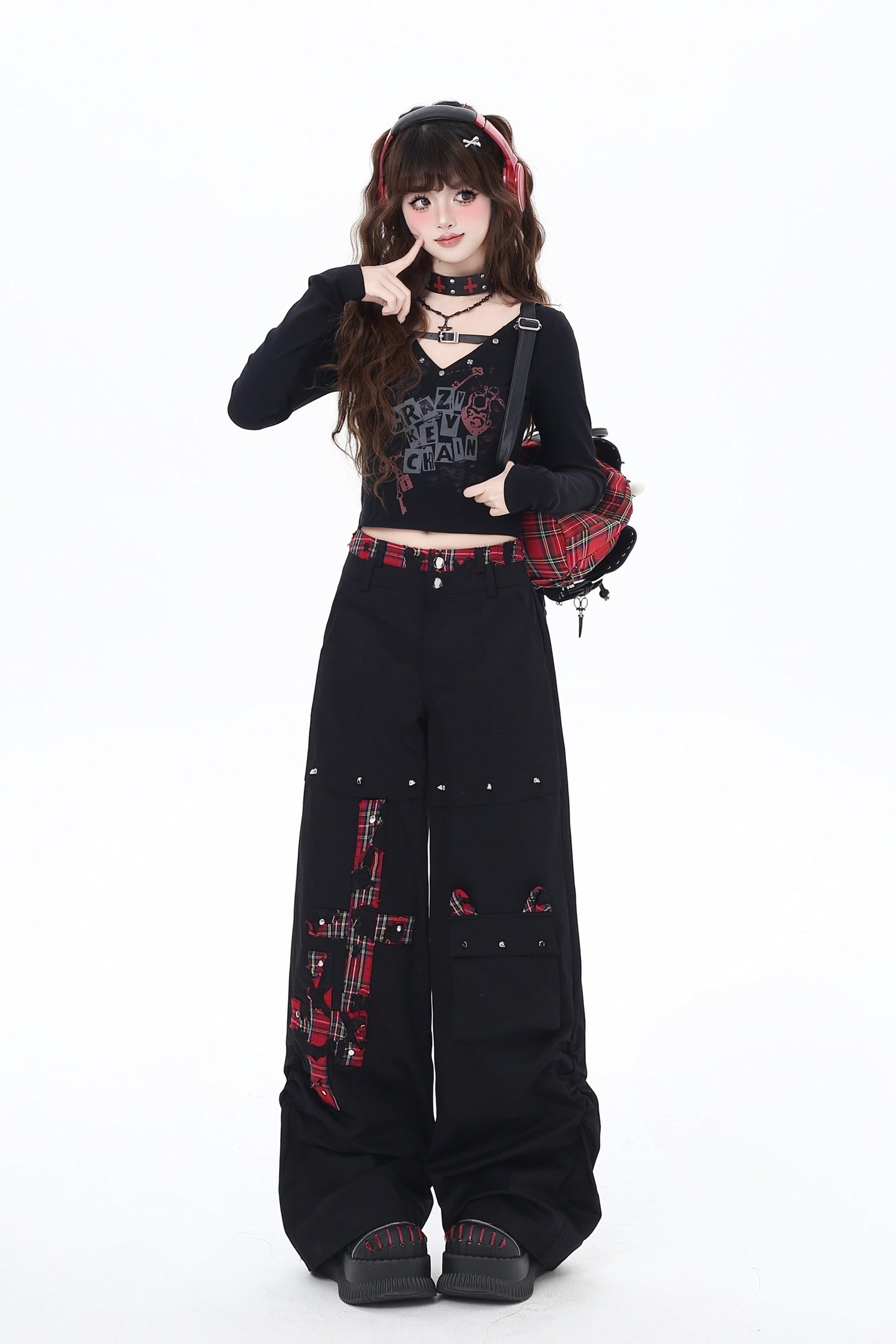 クロスレッドチェックパンツ