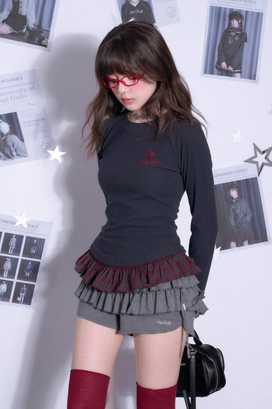 レッドチェックチェリートップス