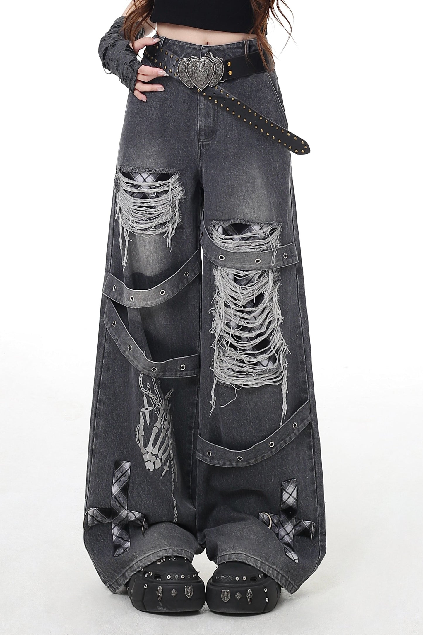 ダメージクロスチェックデニム